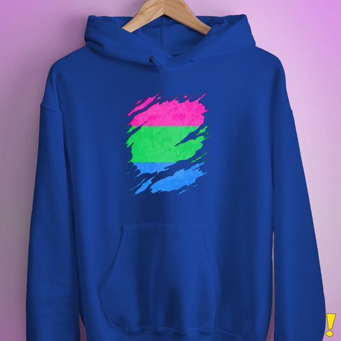 Polysexual Pride Flag Ripped Reveal Hoodie - Royal Blue